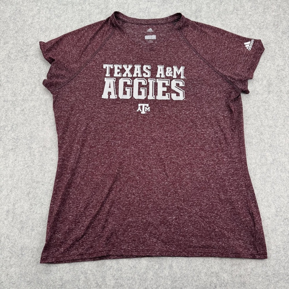 Texas A&M Aggies Shirt Womens Large *Small Fit* Maroon Red NCAA Adidas Climalite